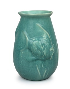 MELROSE WARE green glazed pottery fish vase, stamped "Melrose Ware, Australian", 20.5cm high.