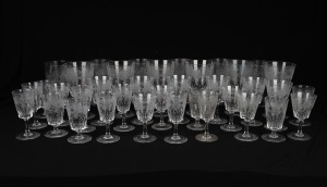 WEBB antique English etched crystal suite of stem ware including ale glasses (setting for six), 19th/20th century, (36 items), acid etched factory mark to the base, the largest 15cm high.
