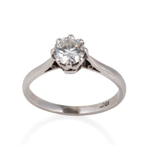 An impressive 18ct white gold and diamond solitaire engagement ring, mid 20th century, stamped "18ct", 2.4 grams.