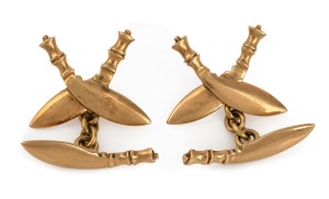 A pair of vintage 9ct gold cufflinks in the form of crossed Ghurkha knives, mid 20th century, 11.6 grams.