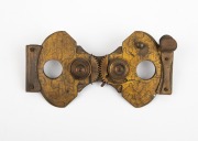 LANCASTER: "Stereo Instantograph" folding stereo camera, c. 1891, plate dimensions 8.5 x 17cm, twin Lancaster brass lenses with iris diaphragms, extremely scarce clip-on brass stereo shutter, red bellows. - 4