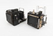 PRESS CAMERAS: Two c. 1940s examples, comprising side-handle Graflex Speed Graphic (plate dimensions 8.5 x 10.5cm/Optar 135mm f4.7/Wollensak Graphex shutter) and one of similar size (Rodenstock Doppel Anastigmat Eurynar 150mm f3.5 lens/Compur shutter). - 2
