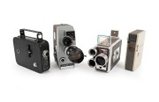8MM MOVIE CAMERAS: Mid-20th century group comprising Kobayashi Seiki Seisakujo Zoom EE, Kodak Brownie Movie Camera, Kodak Cine-Kodak Eight Model 20, and Ricoh Ricohmite 88E. (4 items)