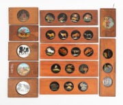 WOODEN SLIDES: Mid-19th century group comprising six numbered "Mammalia" panoramic slides and six smaller single-image slides (horse-riding/indigenous inhabitants content), together with a toy magic lantern in red. (13 items) - 2