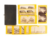 A late-19th century folding handheld stereoscope, together with ten different stereo views of Paris. - 2