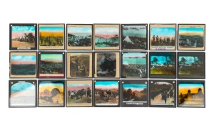 Group of 83 x 83mm glass slides, mostly hand-tinted photographic types depicting British forces in the Near East during the First World War. (21 items)