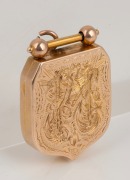 An antique 15ct yellow gold shield shaped locket, set with a rose cut stone, 19th century, 3.3cm high, 10.2 grams. - 2
