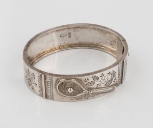 An antique English sterling silver tennis bangle, made in Chester, circa 1885, 23 grams.