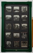 ENGLAND & NORWAY: A collection of 68 photographic glass slides for magic lantern (the majority hand-tinted), arranged across five different frames with glass backing, the largest 60 x 50cm overall. - 2