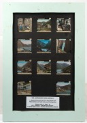 ENGLAND & NORWAY: A collection of 68 photographic glass slides for magic lantern (the majority hand-tinted), arranged across five different frames with glass backing, the largest 60 x 50cm overall. - 5