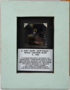 Five framed displays incorporating 20 glass slides for magic lantern, all with glass backing; mostly religious content; the largest 45 x 32cm overall. - 2