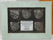 Five framed displays incorporating 20 glass slides for magic lantern, all with glass backing; mostly religious content; the largest 45 x 32cm overall. - 4