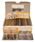 A diverse collection of stereo cards, spanning the mid-19th to early-20th centuries; noted one card depicting crowds engaging in winter sports on frozen falls at Niagara. (250+ items)
