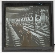 A collection of 83 x 83mm photographic glass slides for magic lantern, many hand-tinted, including many World War I views (British Whippet tank charge, burning of piles of German war dead, King George V touring ordnance factory). (100+ items) - 3