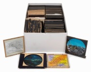 A diverse collection of illustrated 83 x 83mm glass slides for magic lantern. (150+ items)
