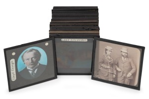 NOTABLE PERSONAGES: A collection of 83 x 83mm glass slides for magic lantern, mostly portraits, including of note a young King Edward VII & Queen Alexandra, Lord Kitchener, Lord Derby, General Joseph Joffre, General John Pershing, and many others. (30+ it