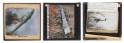 DOWNING OF ZEPPELIN LZ37: Group of 83 x 83mm glass slides for magic lantern, comprising a depiction of LZ37's demise (the first ever airship to be downed in mid-air combat), together with two views of RAAF planes. (3 items)