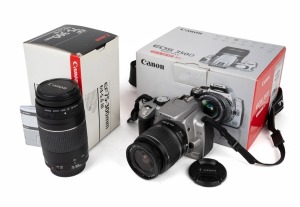 CANON: Canon EOS 350D Twin Lens Kit, c. 2005, in maker's box with various cables and ephemera.