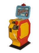 "What the Butler Saw 1d." cast-iron tabletop mutoscope by the International Mutoscopes Syndicate London, c. 1920s; reel and key present, operates manually with One Penny coin, overall height 88cm.