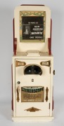 PENNY ARCADE: "The Auto Stereoscope" early-20th century coin-operated hardwood tabletop stereoscope, "Her Private Life - Now Showing - Incognito - One Penny"; rack of eighteen erotic stereo cards present, operates manually with One Penny coin; height appr - 2