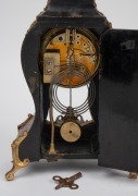 An antique French boule cased spring table clock with ormolu mounts, Roman numeral enamel cartouche dial with eight day time and gong striking movement, 19th/20th century, 34cm high. - 3