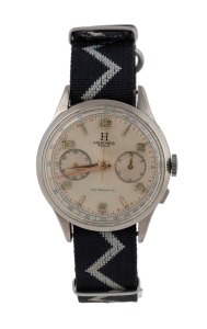 HERMES French automatic chronograph wristwatch with rose gold hands, Arabic and baton numerals in stainless steel case, 40mm wide including crown.