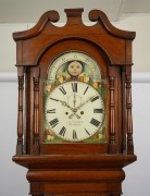 An antique Welsh mahogany longcase clock, signed "P. D. Pierce, Pwllheli". Decorated with recessed arcaded panels and turned columns either side of the small trunk door, swan neck pedament to the sliding hood with fully turned and split column decoration - 2