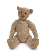 STEIFF "Growler" antique mohair German teddy bear, with articulated limbs, felt pads, long hand stitched snout and back hump, straw filled, circa 1908, 33cm high.