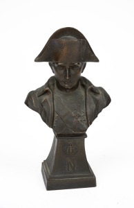 NAPOLEON BONAPARTE (as emperor) miniature cast bronze bust, 19th century, 15.5cm high.