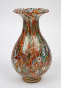 A Murano glass vase with candy cane murrines and gold foil inclusions, bearing original label and paperwork "DOGI'S MURANO ART", with original purchase documentation, ​​​​​​​25cm high. - 2