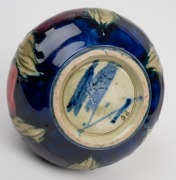 MOORCROFT "Pansy" English pottery miniature vase on blue ground, impressed "Moorcroft, Made In England", 7cm high. - 3