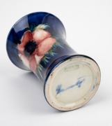 MOORCROFT "Anemone" English pottery miniature spill vase on blue ground, impressed "Moorcroft, Made In England" with blue signature mark, 9cm high. - 3