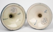 MOORCROFT "Orchid" pair of English pottery candleholders, impressed "Moorcroft, Made In England" with original paper labels, 8cm high each. - 3
