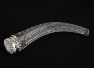 An antique sterling silver and cut crystal scent bottle, 19th century, 10cm long.