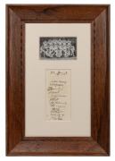 AUSTRALIA IN ENGLAND 1926: An official Bolland team photograph, mounted together with single sheet featuring the original pen autographs of thirteen members of the touring party, including Collins, Mailey, Gregory, Richardson, Oldfield, Woodfull, and Pons