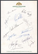 Official team sheet headed "MCC Australia New Zealand Tour 1962-63", fully signed by the English tourists, including captain Ted Dexter, vice-captain Colin Cowdrey, also Barrington, Graveney, Illingworth, and Trueman, together with an ACB letterhead signe - 2