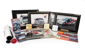 Collection remainder including a Peter Brock signed book, a Craig Lowndes signed poster, two Glenn Seton signed and framed photos, one Craig Lowndes and Neil Crompton signed and framed photo, and various other unsigned memorabilia items. (qty.)