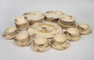 CROWN DUCAL "Rosalie" pattern English floral porcelain dinner ware, setting for six with tea ware, mid 20th century, (44 items), factory marks to base.
