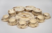 CROWN DUCAL "Rosalie" pattern English floral porcelain dinner ware, setting for six with tea ware, mid 20th century, (44 items), factory marks to base.