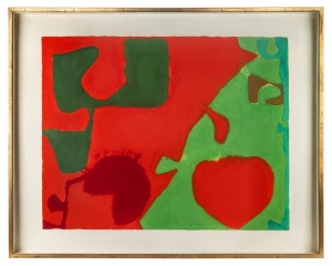 PATRICK HERON (1920-1999), Spring (Abstract, Red and Green), gouache on paper, signed and inscribed verso "Patrick Heron, April 1, 1973, Gouache", bearing "Bonython Art Gallery, Sydney" exhibition label, 60 x 77cm, 77 x 97cm overall. Accompanied by Bonyt