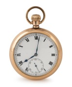 ROLEX antique open faced pocket watch, with enamel dial, Roman numerals and subsidiary seconds dial, screw back case, gold filled with Swiss made Rolex lever movement, circa 1900, 52mm wide across the case.