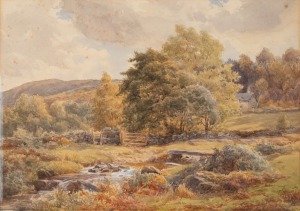 CHARLES HARMONY HARRISON (1842-1902), Untitled rural landscape, watercolours mounted on card, signed lower left "C. Harrison", 25 x 34cm, 34 x 43cm overall.