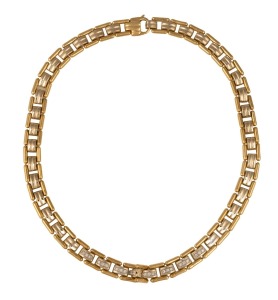 A vintage Italian 18ct gold and diamond gate-link choker necklace, mid to late 20th century, stamped "750", 42cm long, 62.7 grams total.