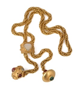 EMOZIONI vintage Italian 18ct gold necklace, adorned with cabochn semi-precious stones, late 20th century, stamped "EMOZIONI, 750, 18K" with star mark, 63.4 grams total.