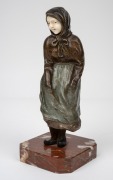PAUL D'AIRE (active 1890-1910) French two toned patinated bronze figure of a peasant girl with well carved ivory face, on rouge marble base, early 20th century, the base engraved "Made in France", 20.5cm high overall. - 2