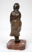 PAUL D'AIRE (active 1890-1910) French two toned patinated bronze figure of a peasant girl with well carved ivory face, on rouge marble base, early 20th century, the base engraved "Made in France", 20.5cm high overall. - 4