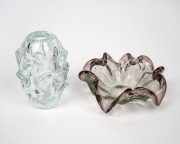 BJ&Ouml;RN AUGUSTSSON (attributed) Scandinavian melting ice glass vase; together with a Murano bullicante glass bowl with amethyst blush, mid 20th century, (2 items), the vase 14cm high.