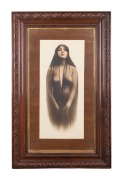 Hand-coloured photograph of a young woman in a sheer veil; popular speculation over the years has identified the subject as Josephine Earp (wife of Wyatt Earp), but this remains in dispute; framed and glazed, 83 x 52cm overall.