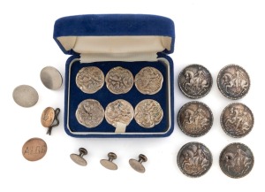 Assorted antique sterling silver buttons, including examples by HESTER BATEMAN, mixed vintages, mostly 19th century, (qty).