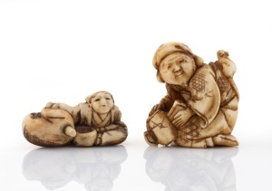 Two Japanese carved ivory figural netsuke, 19th/20th century, the larger 4cm high.